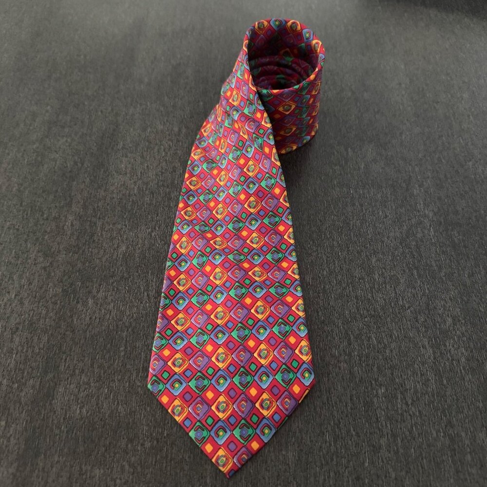 Missoni Cravatte 100% Silk Necktie Multicolor Geometric Pattern Made In Italy
